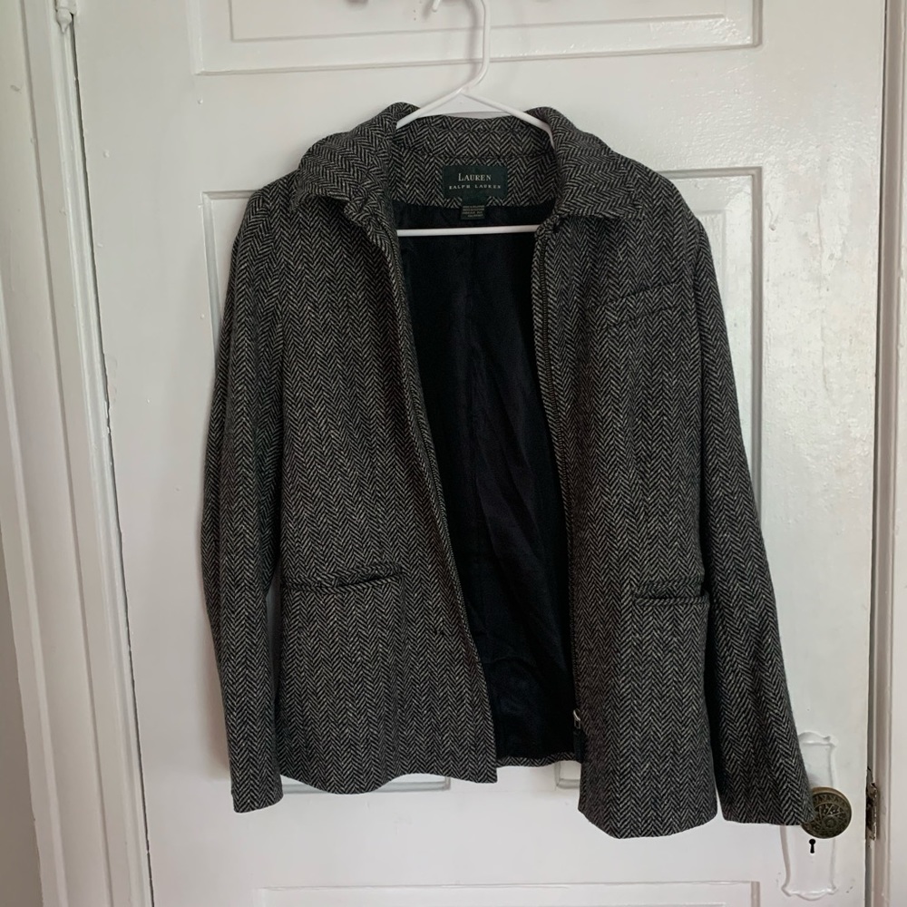 S Ralph Lauren Women’s Tweed Blazer, Black/White